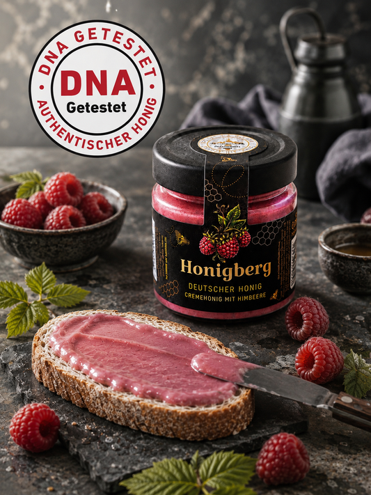 Cremehonig mit Himbeere – aus echtem, DNA-getestetem Bienenhonig – 250 g
